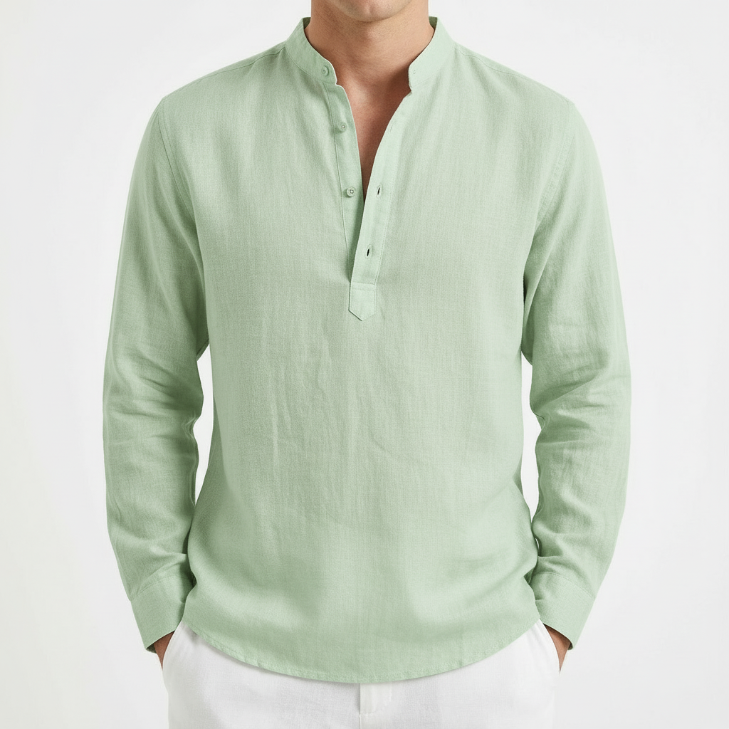 Mateo | Camisa Hombre Con Cuello Mao Y Manga Enrollada | Casual