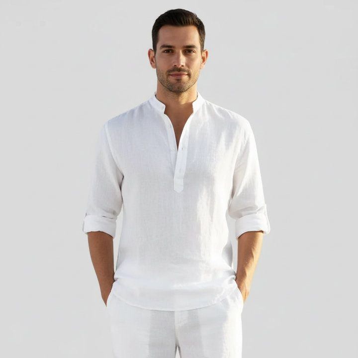 Mateo | Camisa Hombre Con Cuello Mao Y Manga Enrollada | Casual