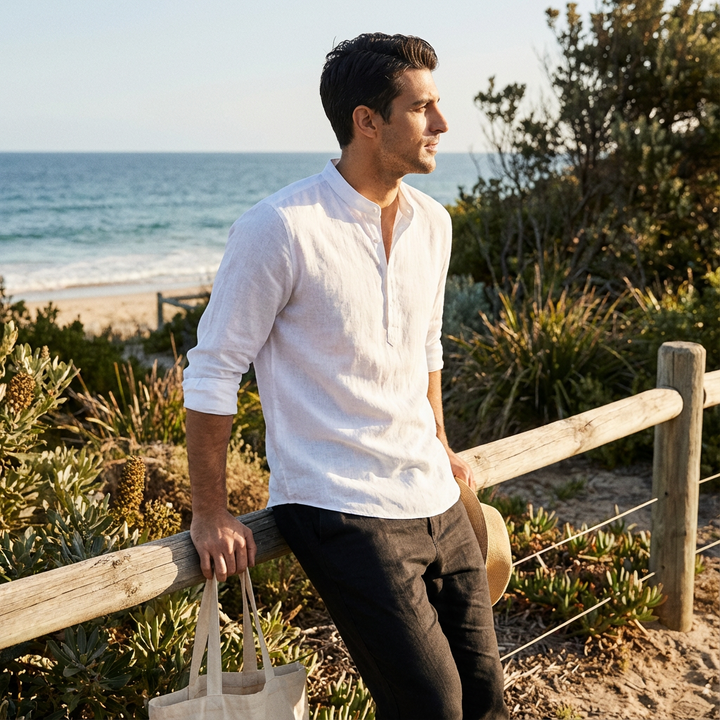 Mateo | Camisa Hombre Con Cuello Mao Y Manga Larga | Casual