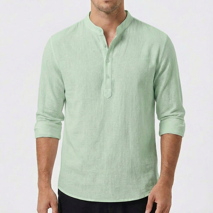 Mateo | Camisa Hombre Con Cuello Mao Y Manga Larga | Casual