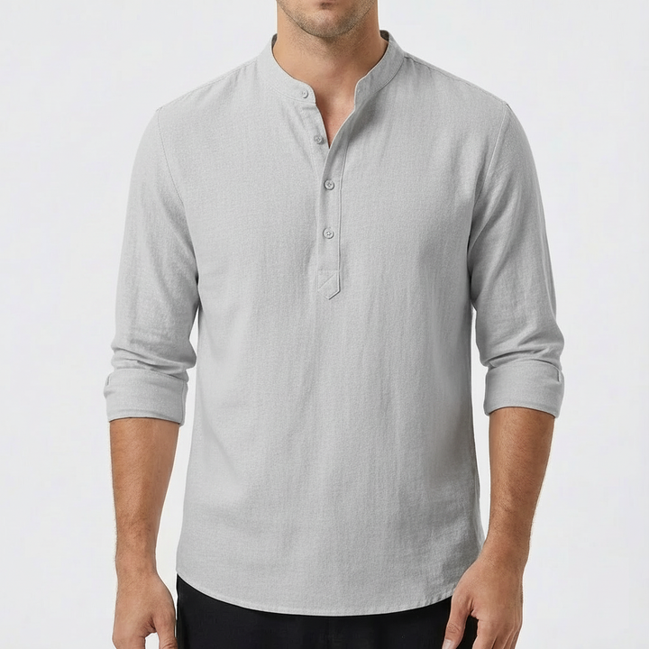 Mateo | Camisa Hombre Con Cuello Mao Y Manga Larga | Casual