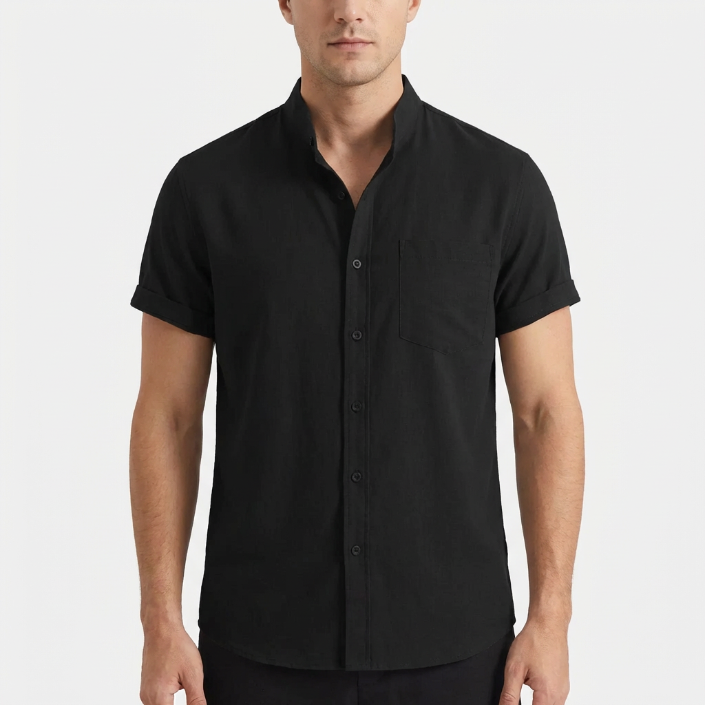 Mateo | Camicia a Maniche Corte Uomo con Colletto alla Coreana e Tasca Frontale | Informale