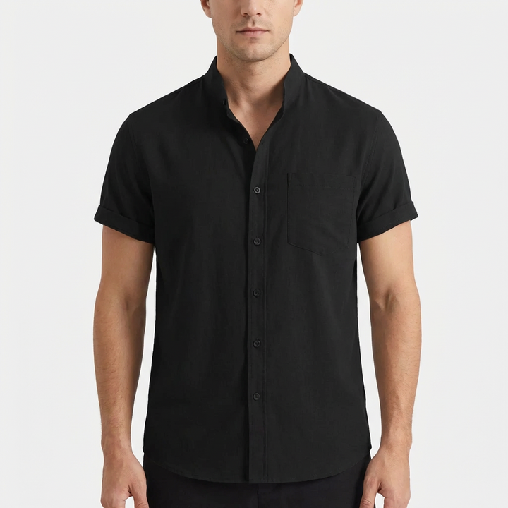 Mateo | Camicia a Maniche Corte Uomo con Colletto alla Coreana e Tasca Frontale | Informale