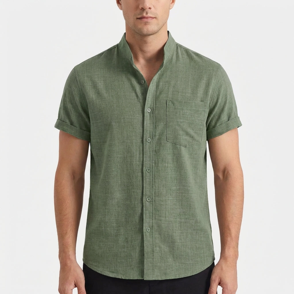 Mateo | Camicia a Maniche Corte Uomo con Colletto alla Coreana e Tasca Frontale | Informale