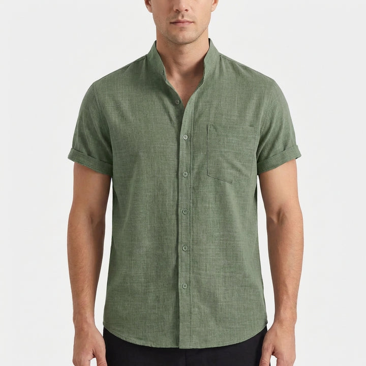 Mateo | Camicia a Maniche Corte Uomo con Colletto alla Coreana e Tasca Frontale | Informale