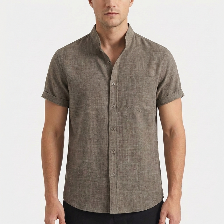 Mateo | Camicia a Maniche Corte Uomo con Colletto alla Coreana e Tasca Frontale | Informale