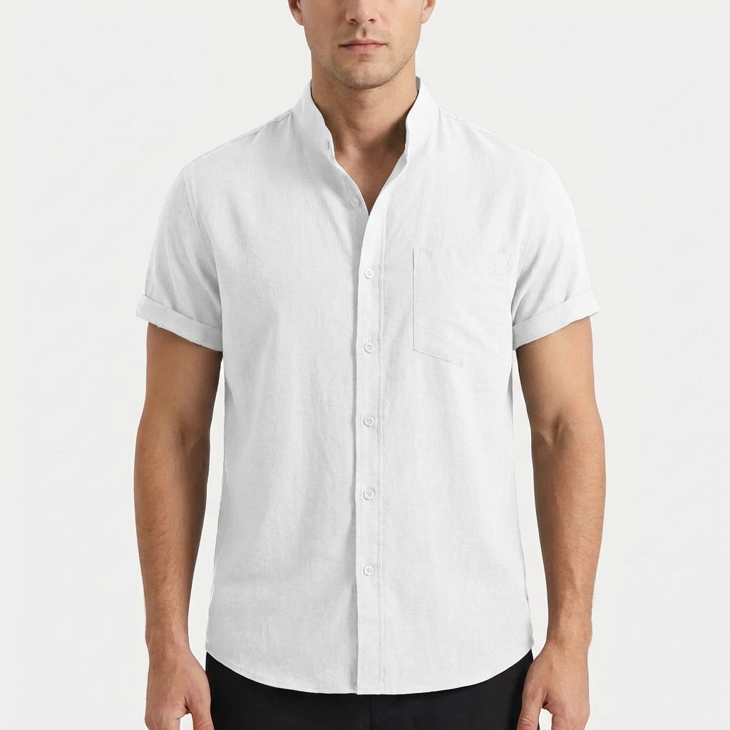 Mateo | Camicia a Maniche Corte Uomo con Colletto alla Coreana e Tasca Frontale | Informale