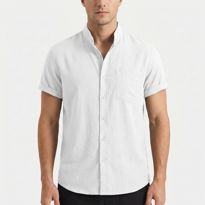 Mateo | Camicia a Maniche Corte Uomo con Colletto alla Coreana e Tasca Frontale | Informale