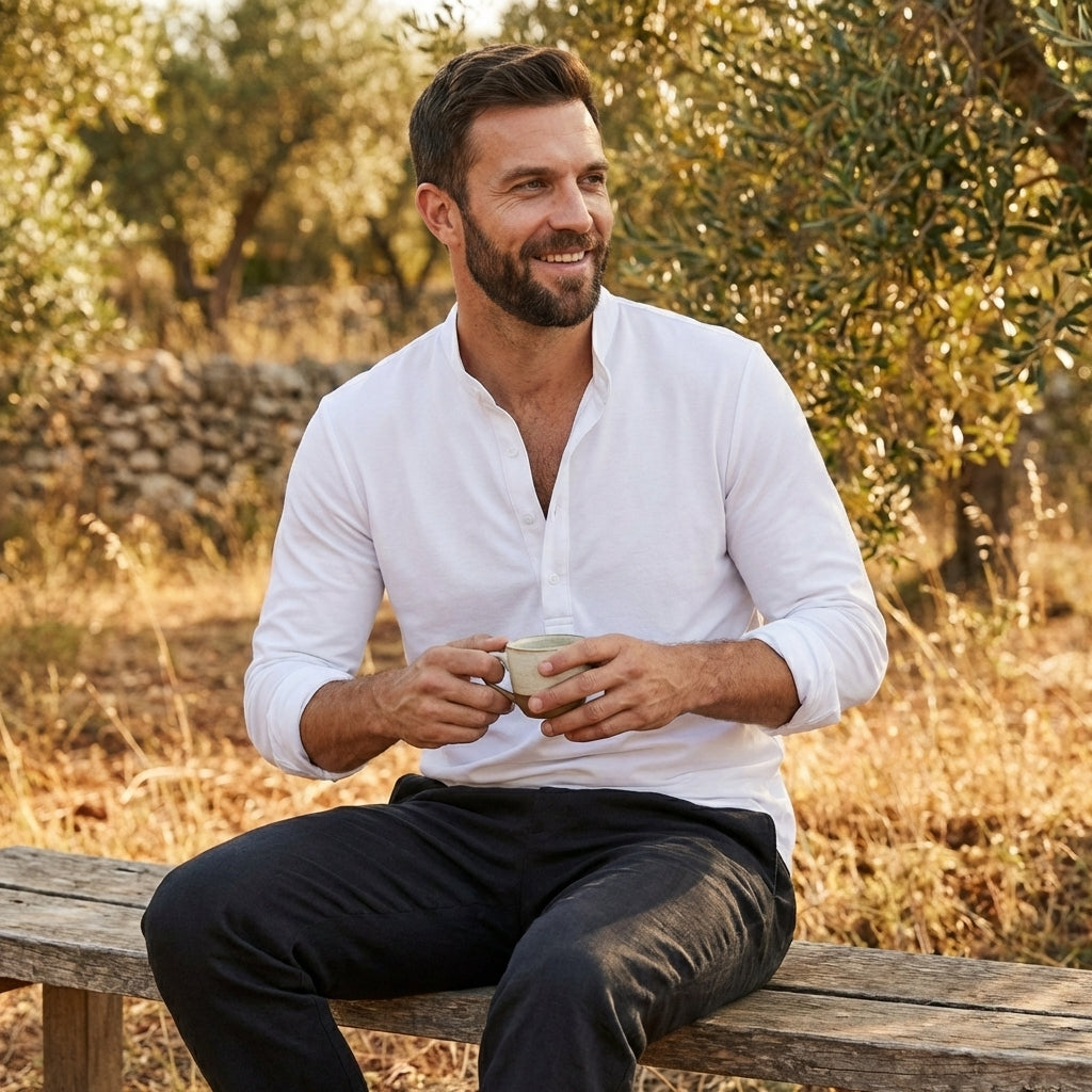 Mateo | Camicia Uomo con Colletto alla Coreana e Manica Arrotolata | Informale