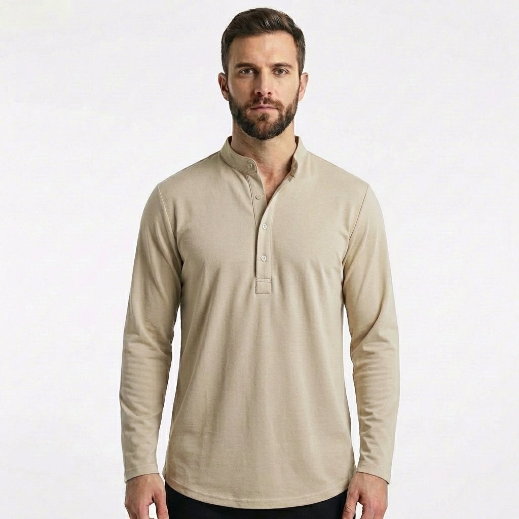 Mateo | Camicia Uomo con Colletto alla Coreana e Manica Arrotolata | Informale