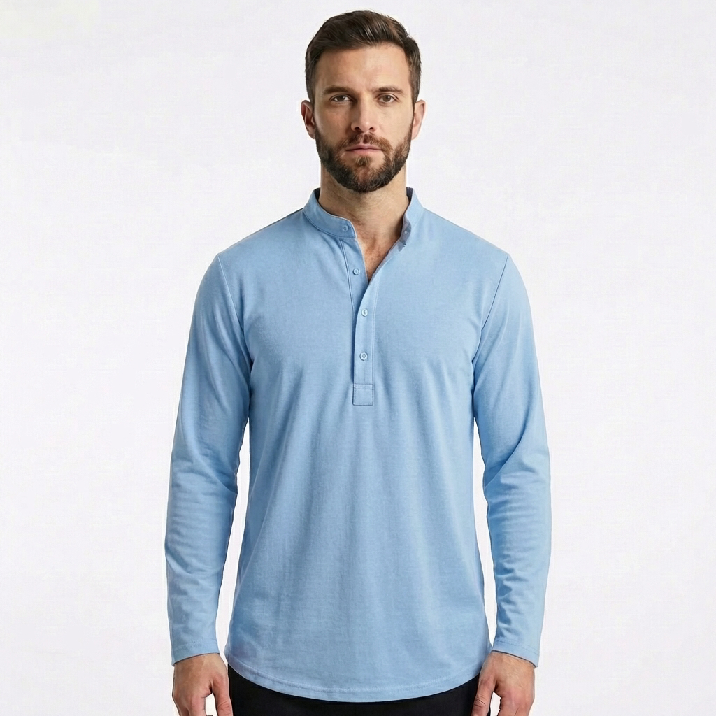 Mateo | Camicia Uomo con Colletto alla Coreana e Manica Arrotolata | Informale