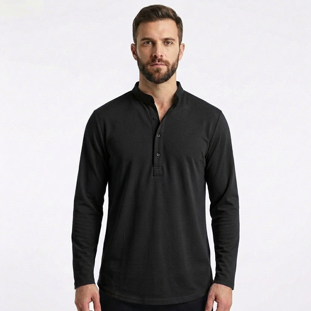 Mateo | Camicia Uomo con Colletto alla Coreana e Manica Arrotolata | Informale