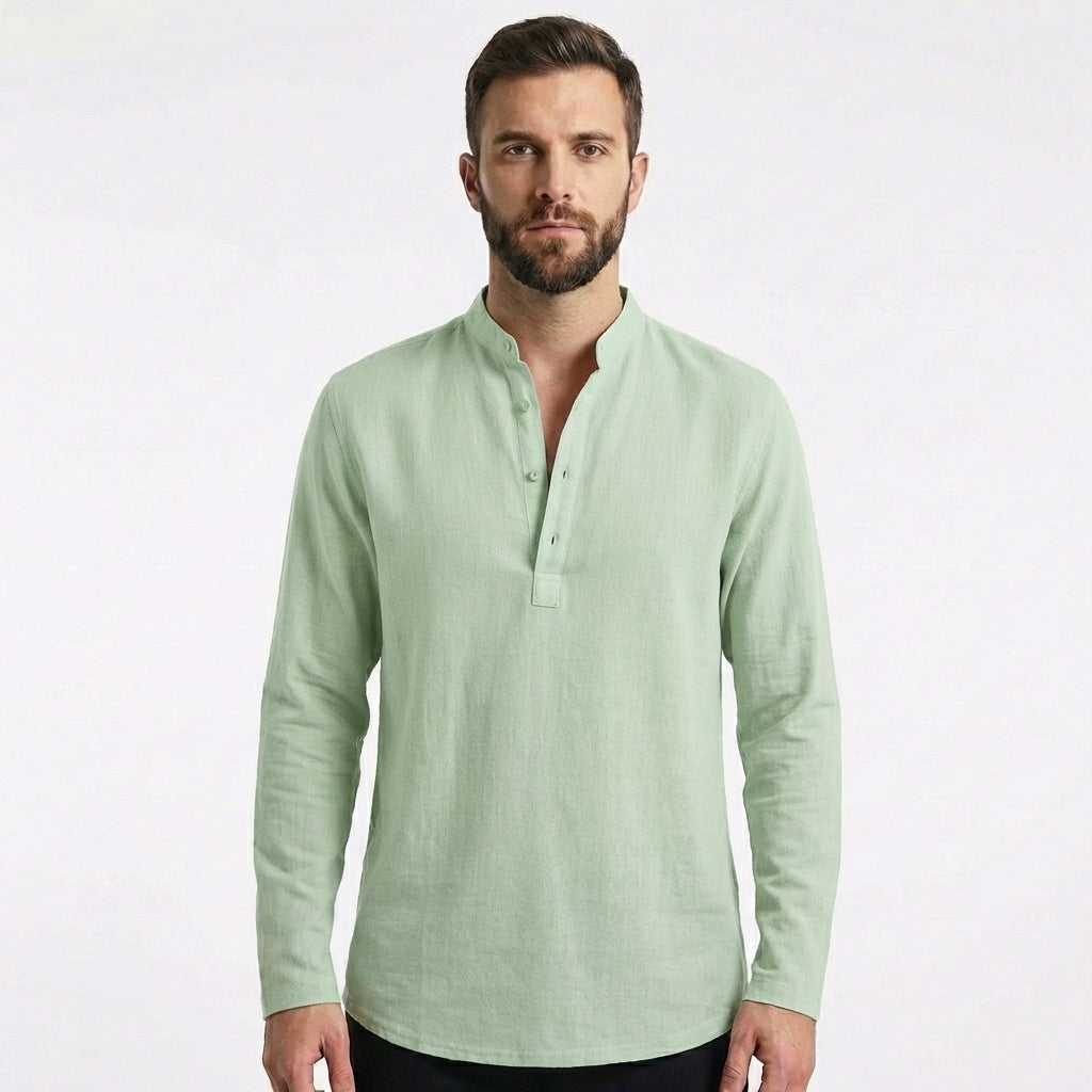 Mateo | Camicia Uomo con Colletto alla Coreana e Manica Arrotolata | Informale