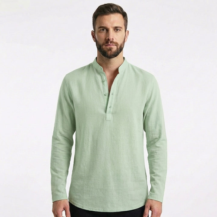 Mateo | Camicia Uomo con Colletto alla Coreana e Manica Arrotolata | Informale