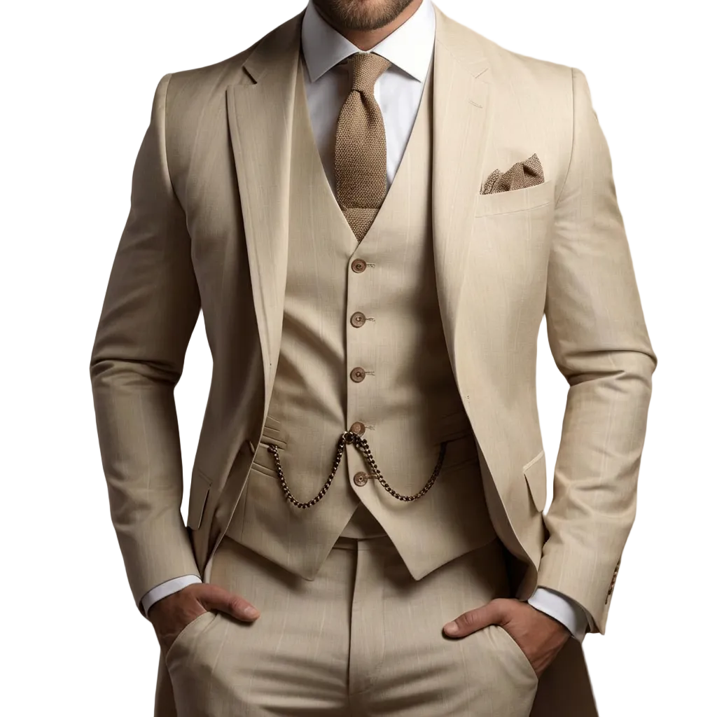 Mateo | Traje Tres Piezas Hombre Con Chaleco Con Cadena Y Corte Slim | Elegante