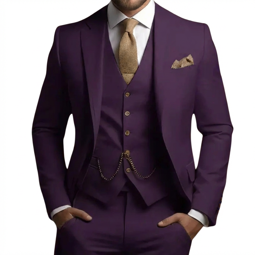 Mateo | Traje Tres Piezas Hombre Con Chaleco Con Cadena Y Corte Slim | Elegante