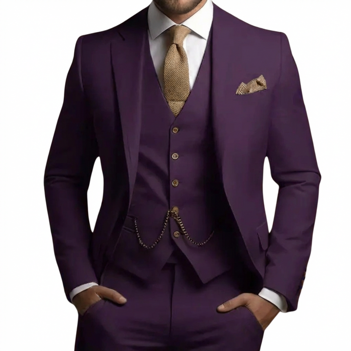 Mateo | Traje Tres Piezas Hombre Con Chaleco Con Cadena Y Corte Slim | Elegante