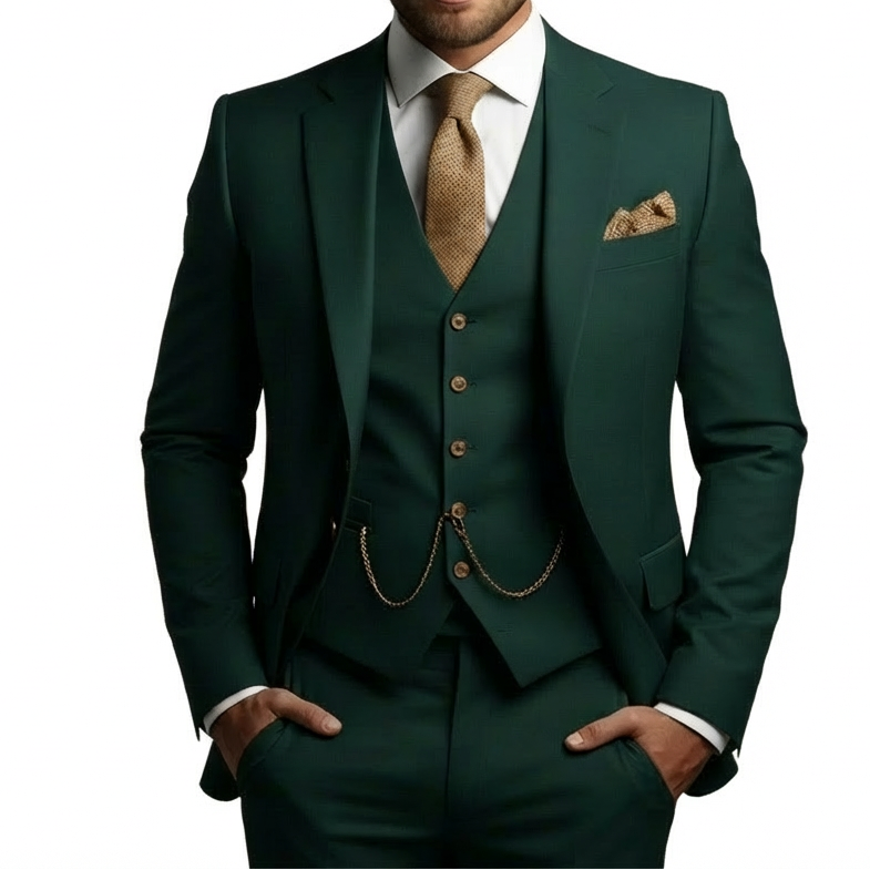 Mateo | Traje Tres Piezas Hombre Con Chaleco Con Cadena Y Corte Slim | Elegante