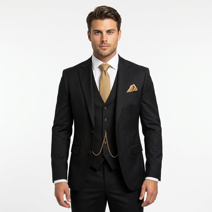 Mateo | Traje Tres Piezas Hombre Con Chaleco Con Cadena Y Corte Slim | Elegante