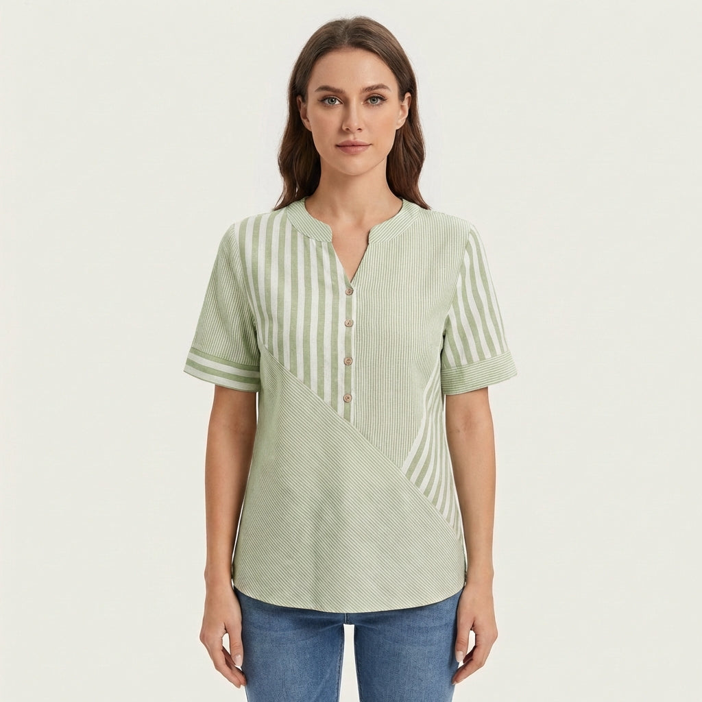 Mencía | Blusa Patchwork Rayas con Botones Mujer