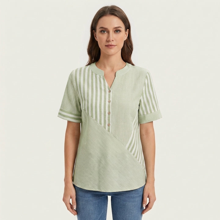 Mencía | Blusa Patchwork Rayas con Botones Mujer