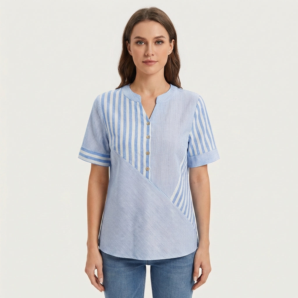 Mencía | Blusa Patchwork Rayas con Botones Mujer