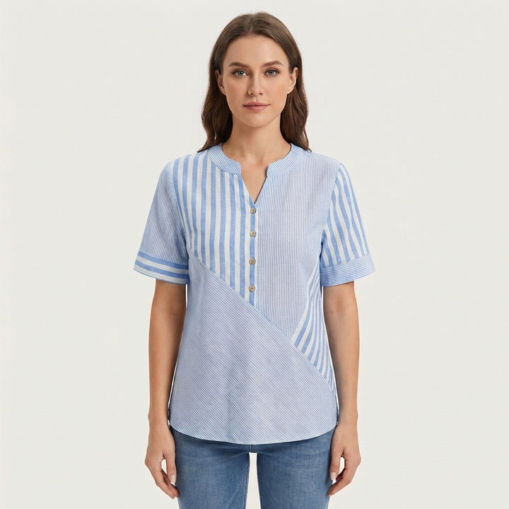 Mencía | Blusa Patchwork Rayas con Botones Mujer