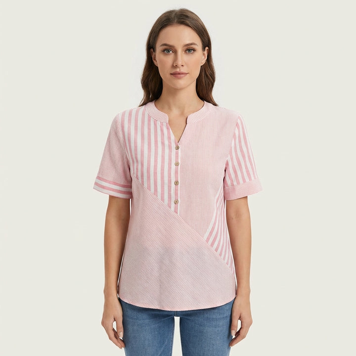 Mencía | Blusa Patchwork Rayas con Botones Mujer