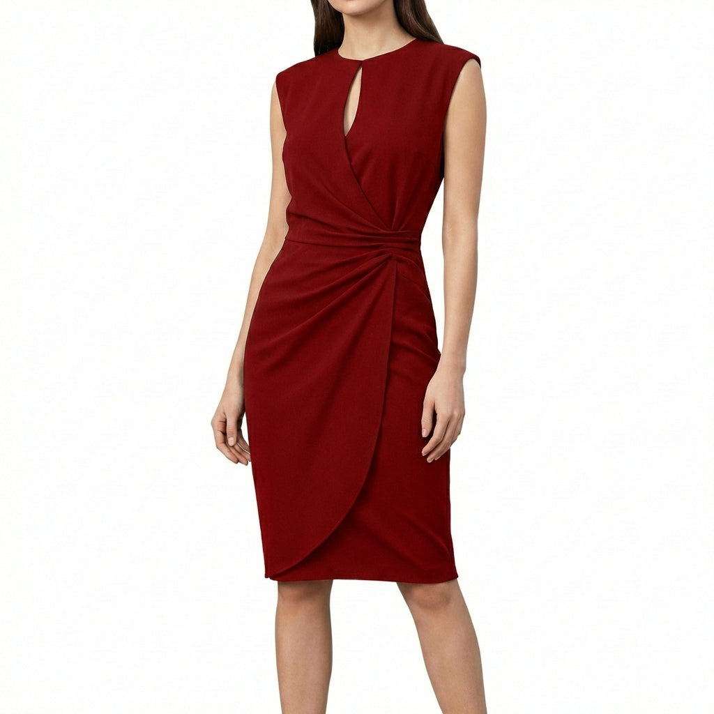 Mencía | Mujer Vestido Midi Drapeado Sin Mangas Elegante