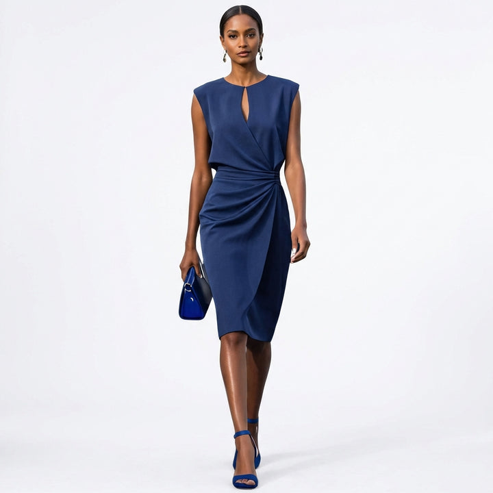 Mencía | Mujer Vestido Midi Drapeado Sin Mangas Elegante