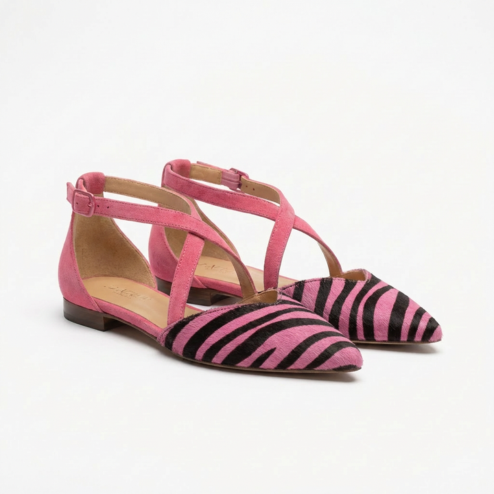 Mireia | Ballerine Zebra con Fasce Incrociate Punta Affilata Donna