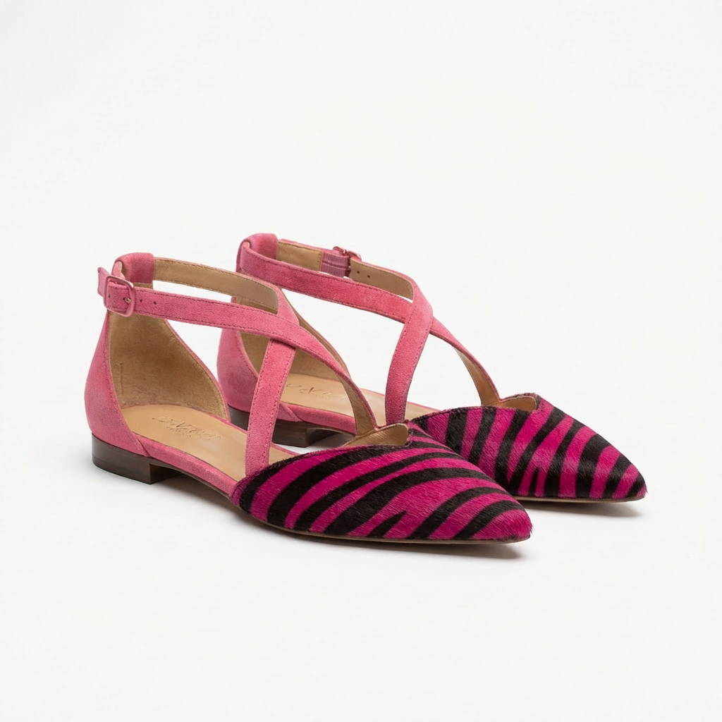 Mireia | Ballerine Zebra con Fasce Incrociate Punta Affilata Donna