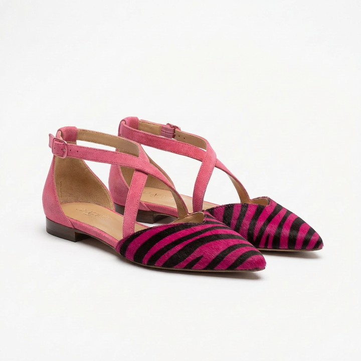Mireia | Ballerine Zebra con Fasce Incrociate Punta Affilata Donna