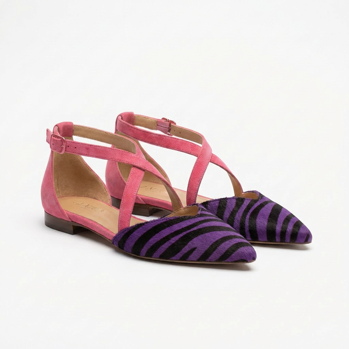 Mireia | Ballerine Zebra con Fasce Incrociate Punta Affilata Donna