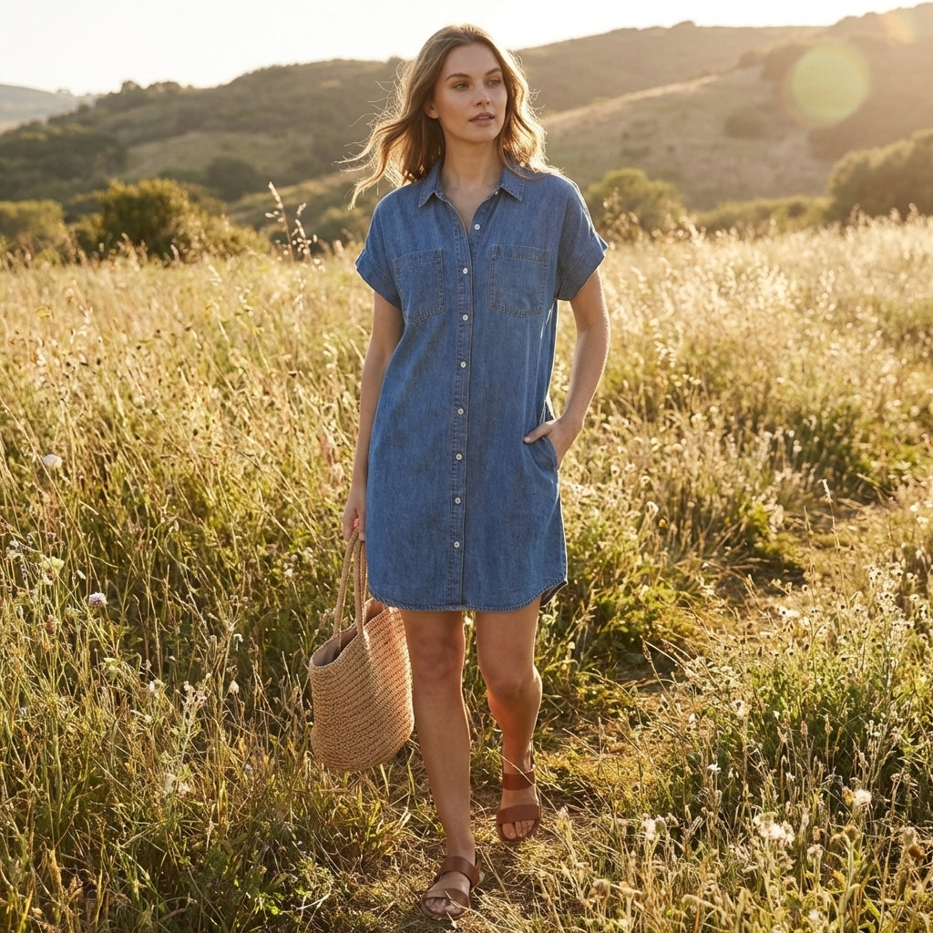 Montse | Vestito Camicia Jeans Manica Corta Casual Donna