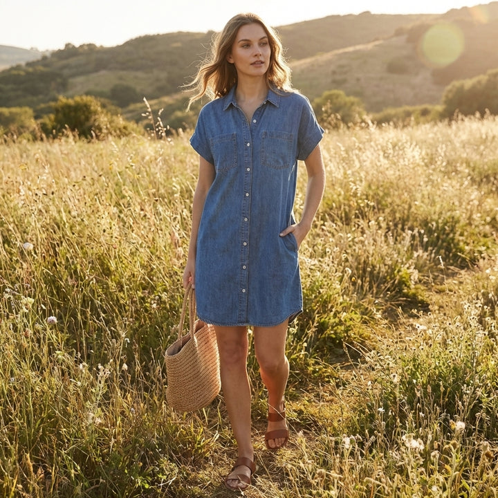 Montse | Vestito Camicia Jeans Manica Corta Casual Donna