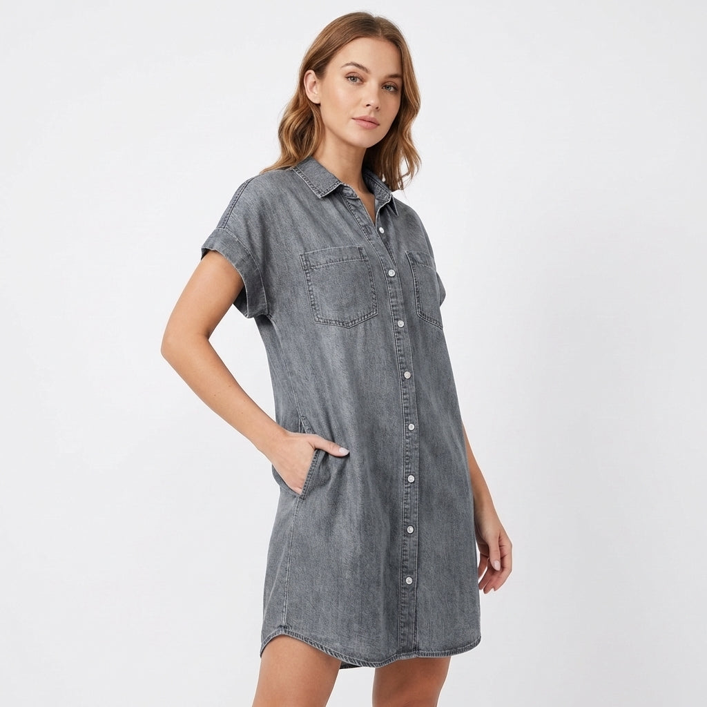 Montse | Vestito Camicia Jeans Manica Corta Casual Donna