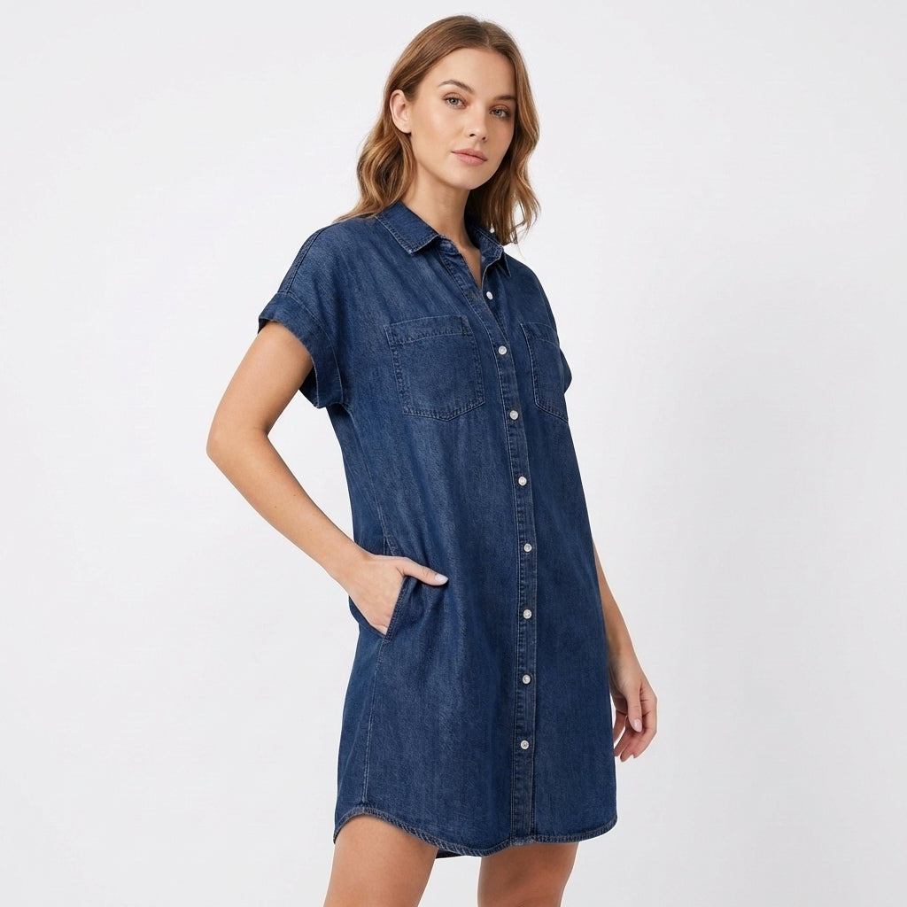 Montse | Vestito Camicia Jeans Manica Corta Casual Donna