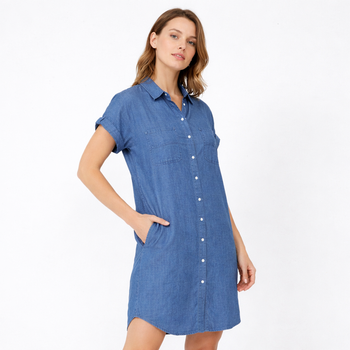 Montse | Vestido Camisero Vaquero Manga Corta Casual Mujer