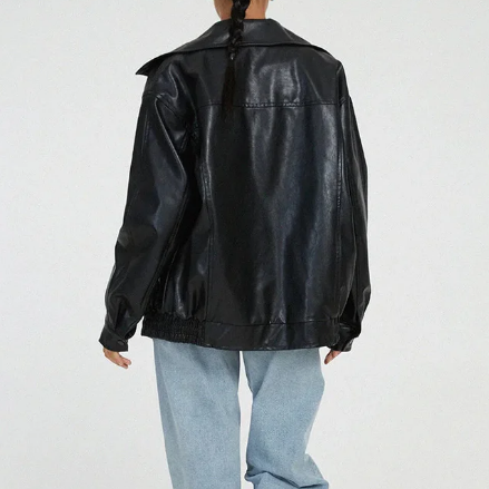 Giacca da donna in pelle con orlo elastico | Oversize