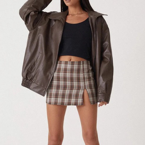 Giacca da donna in pelle con orlo elastico | Oversize