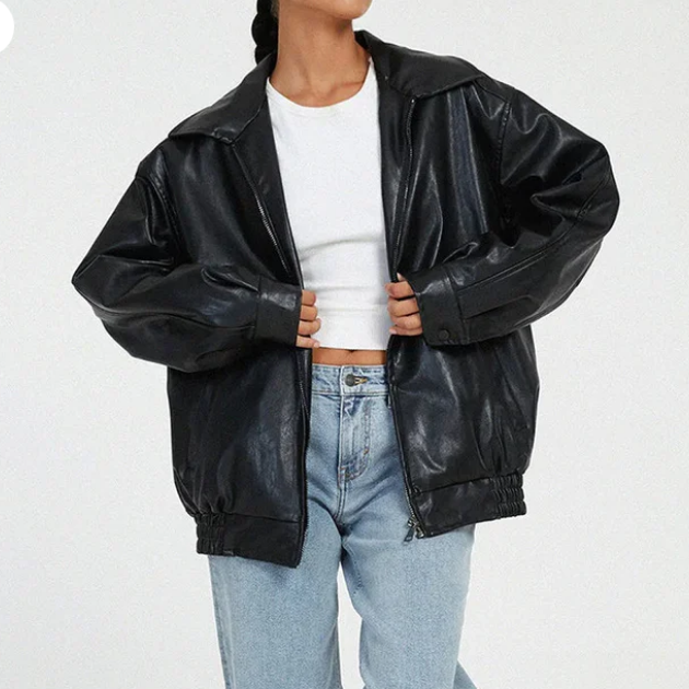 Giacca da donna in pelle con orlo elastico | Oversize