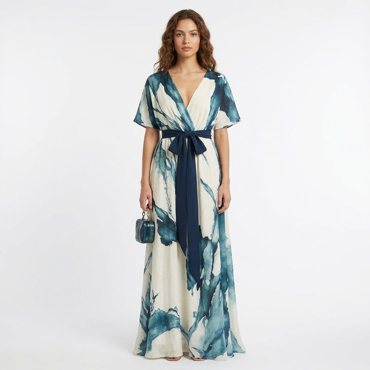 Nayla | Abito Lungo Incrociato Acquerello Donna Elegante