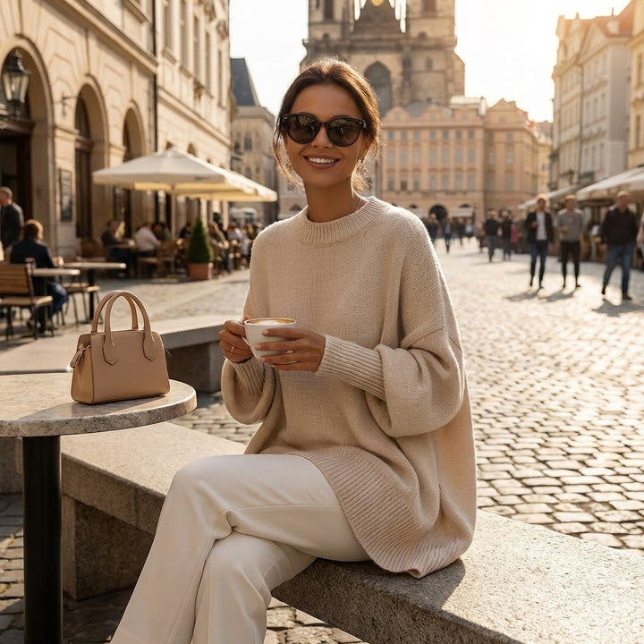 Nieves | Mujer Poncho Punto Asimétrico Elegante