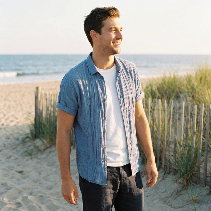 Pablo | Camicia a Maniche Corte da Uomo con Tessuto Stropicciato e Taglio Largo | Estiva