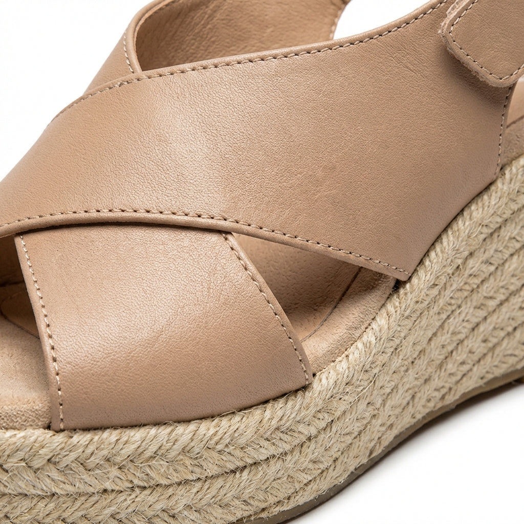 Palmira | Sandali Donna Zeppa di Paglia con Cinghie Incrociate