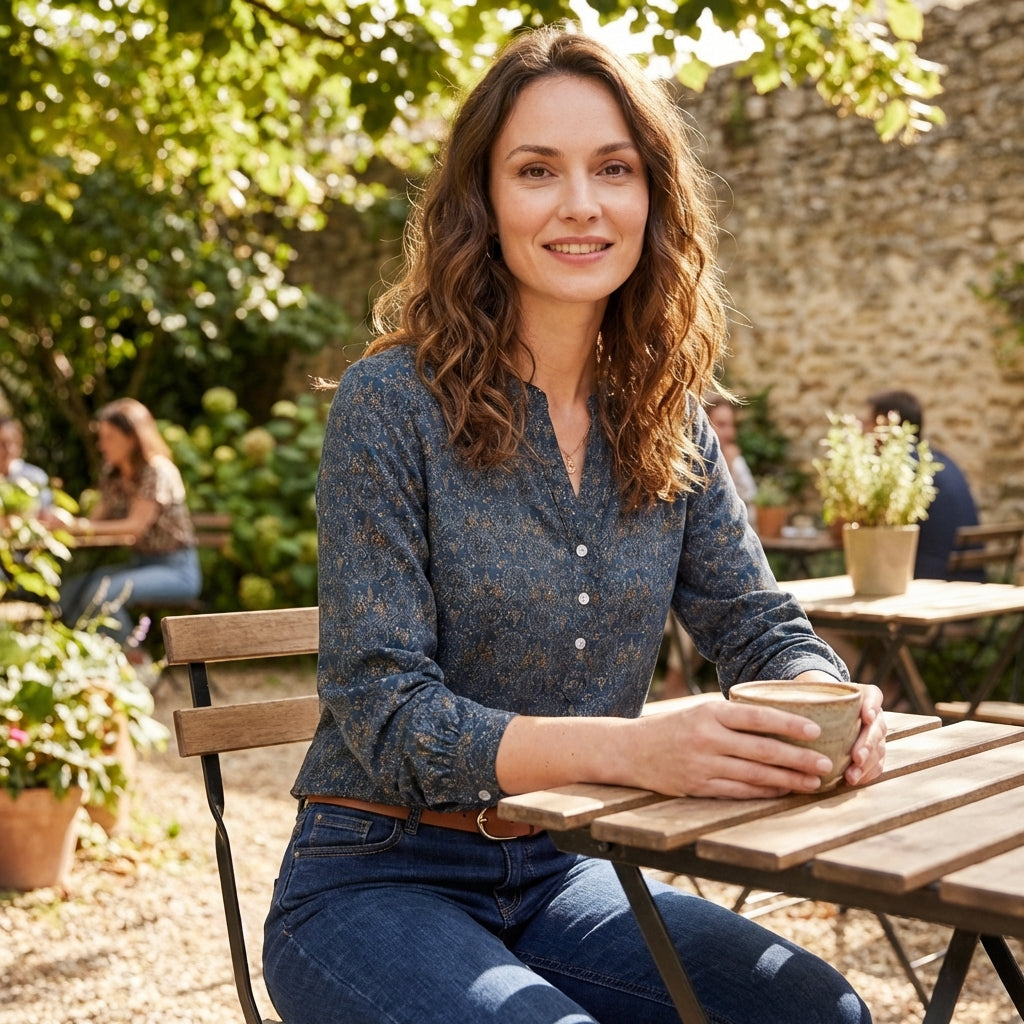 Paloma | Blusa Stampata Collo alla Coreana Manica Lunga Donna