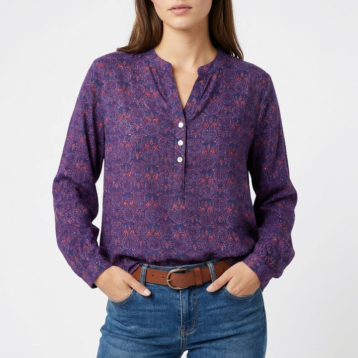 Paloma | Blusa Stampata Collo alla Coreana Manica Lunga Donna