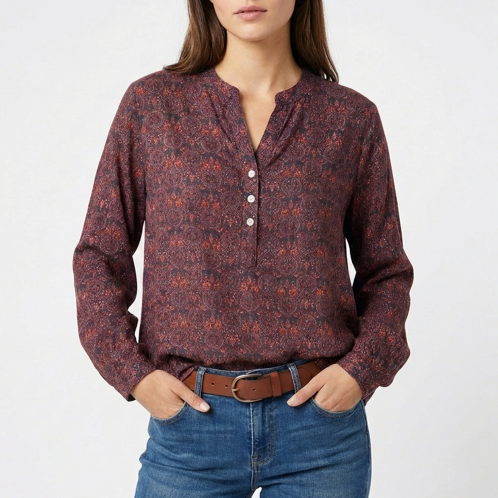 Paloma | Blusa Stampata Collo alla Coreana Manica Lunga Donna