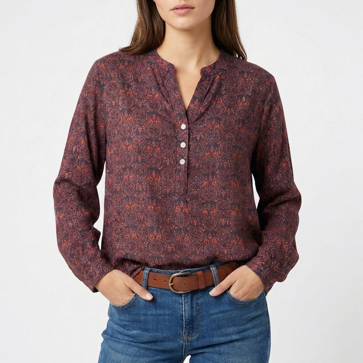 Paloma | Blusa Stampata Collo alla Coreana Manica Lunga Donna